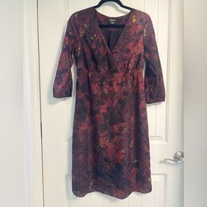 Eddie Bauer Burgundy Floral Long Sleeve Dress